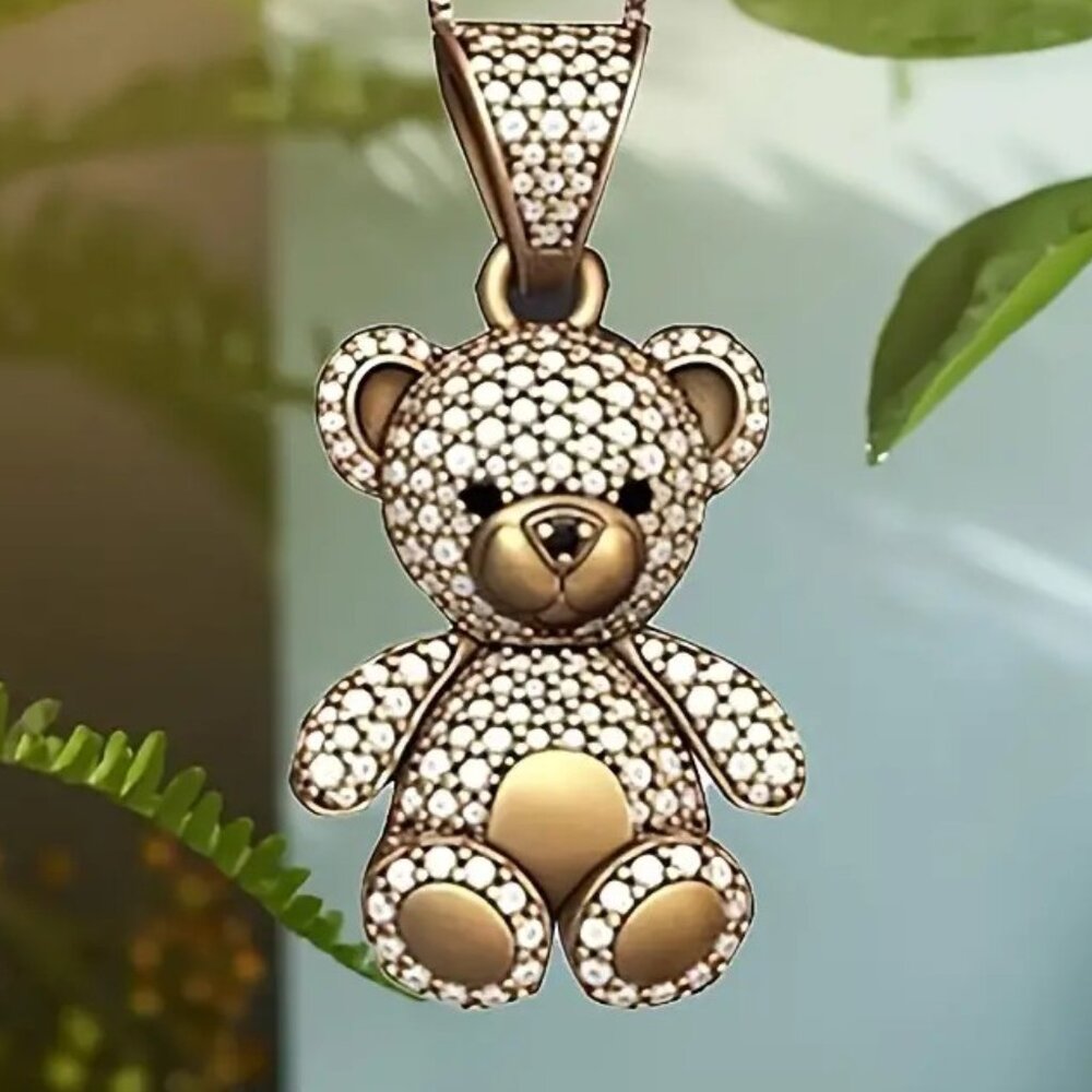 (New) 1pc Fashion Cute Bear Decor Pendant Necklace,